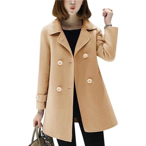 Women's Double Breasted Coat, Trench Coat Khaki
